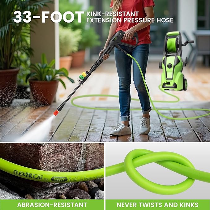 Pressure Washer 5000 PSI Adjustable Pressure, Power Cleaners Powered with 33ft Pressure Hose, 4 Nozzles and 500ml Foam Cannon, Cleaner Machine for Home, Car, Green
