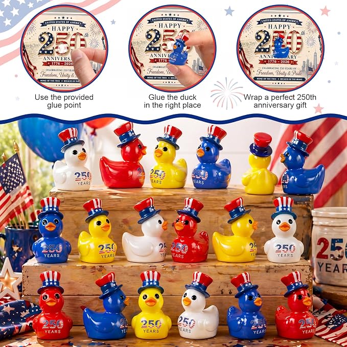 Skylety 36 Pcs Patriotic Mini Ducks 4th of July Independence Day Party Decor