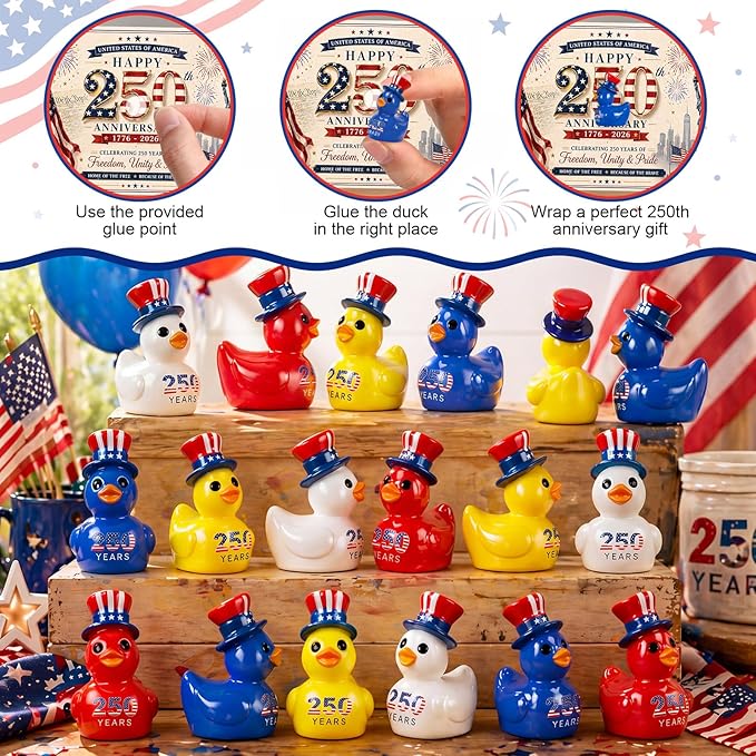 Skylety 100 Pcs Patriotic Mini Ducks 4th of July Independence Day Party Decor