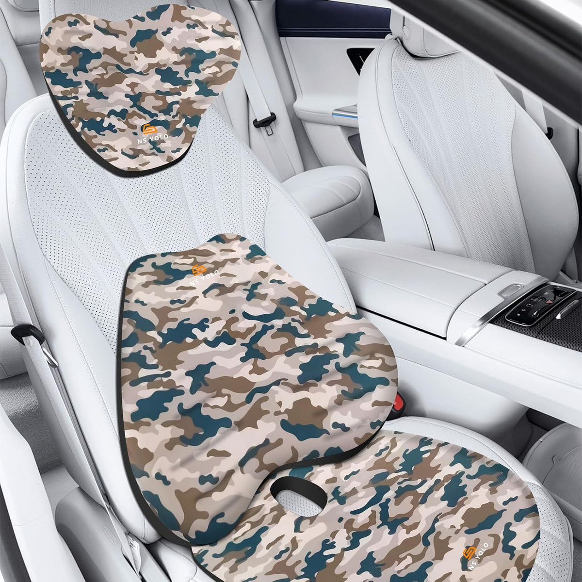 NS YOLO Ergonomic Car Seat Cushion with Comfort Memory Foam Neck Pillow, Car Pillow,Lumbar Support and Big Size Soft Seat Cushion for Driving Seat,Office Chair and Wheel Chair (Black and Grey-3 pcs)