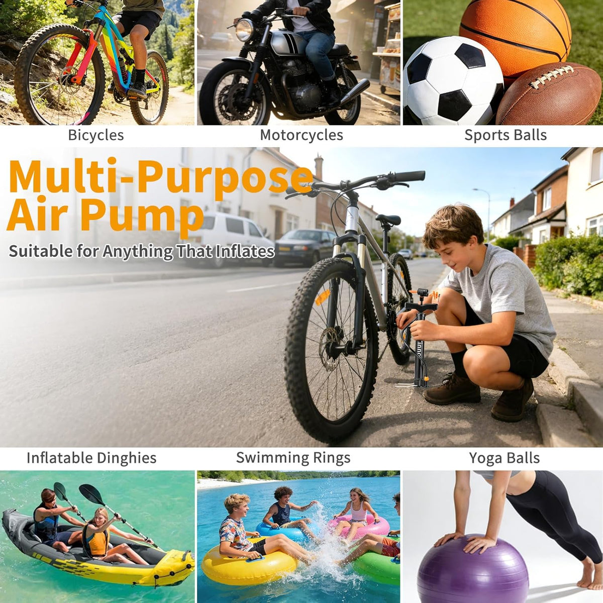 Skiennix Portable Floor Bike Pump - Dual Presta & Schrader Valves | Ideal for Tires & Balls