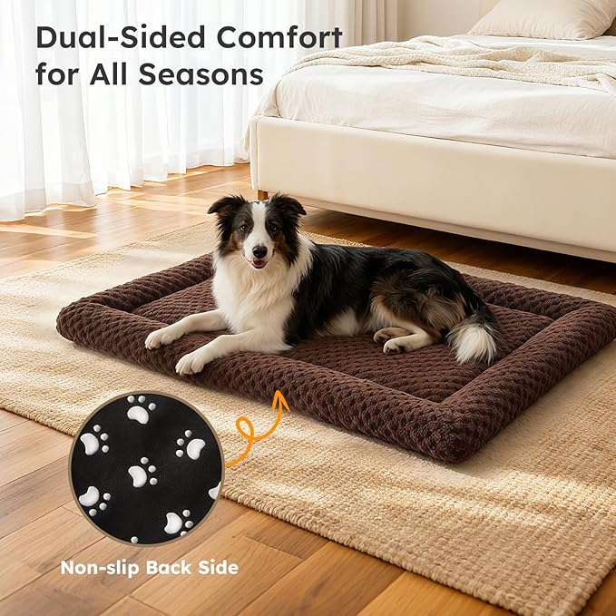 Dog Bed Mat, Dual-Sided Dog Crate Bed Mat - Ultra Soft & Machine Washable Kennel Pad for Small Dogs, All-Season Comfort Pet Bed for Crates, Travel, and Home, Brown, 24 x 16 Inch