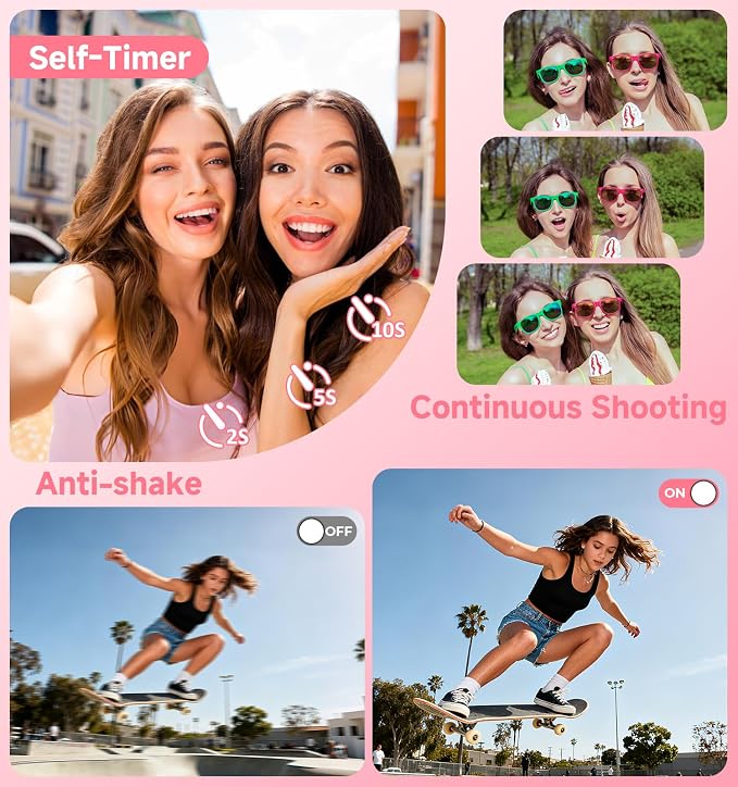Digital Camera, 2026 Upgraded 56MP Pink Digital Camera, Dual Screens Cameras