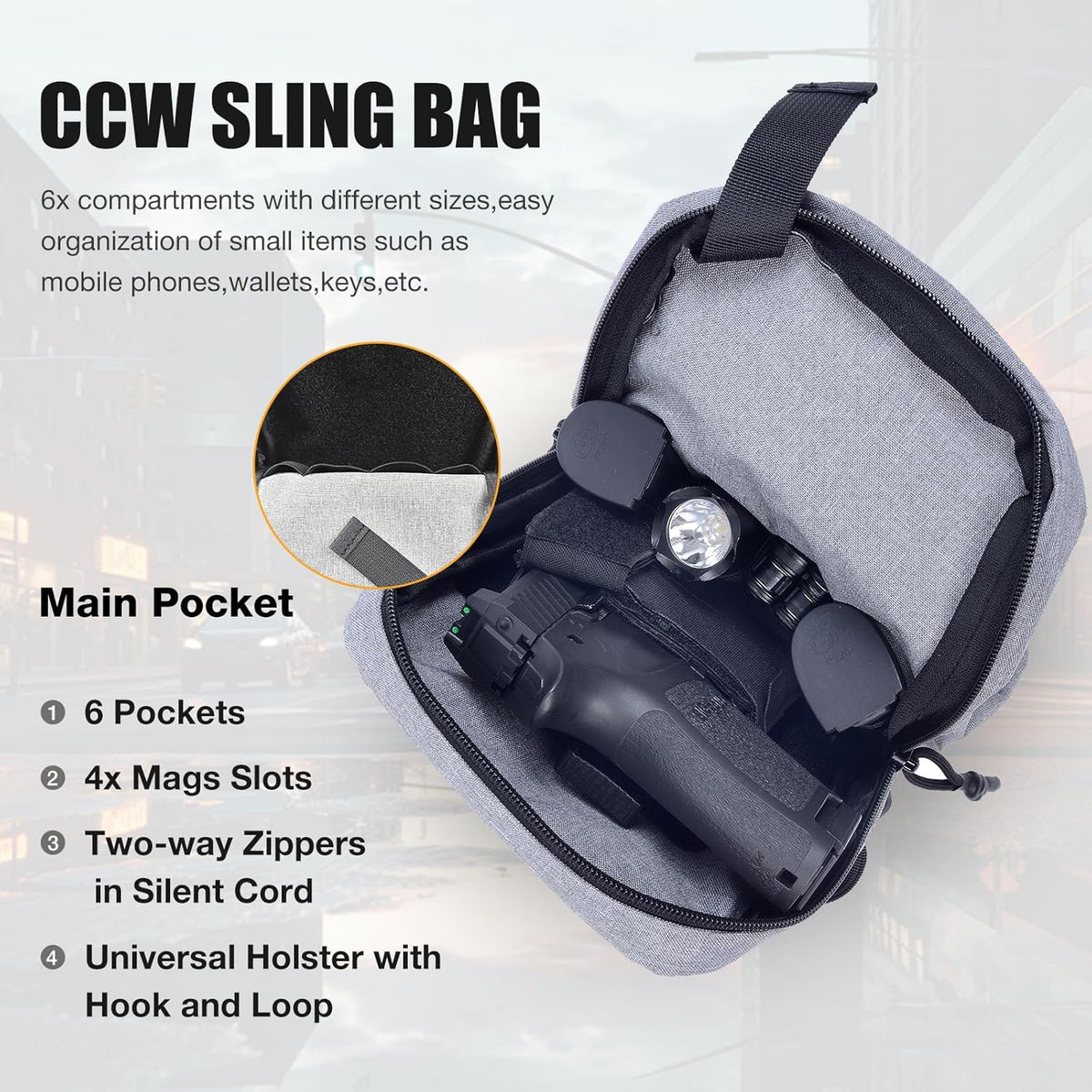 Skiennix Tactical Sling Chest Bag - Concealed Carry with Gun Holder | EDC Crossbody Design