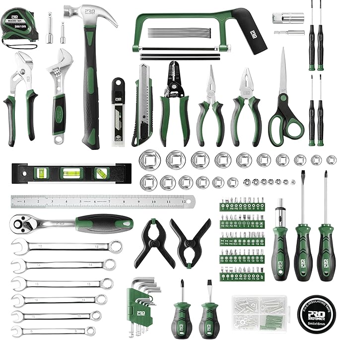 Prostormer 259-Piece Tool Kit, General Household Hand Tool Set with Plastic Storage Toolbox, Portable Complete Repair Tool Box for Home and Car (Green)