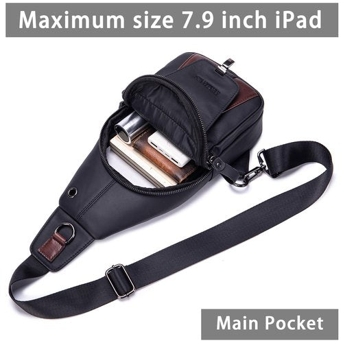 LUKZIJAES Genuine Leather Sling Bag for Men Vintage Crossbody Bag Men Chest Pack Mens Cross Shoulder Bags Hiking Daypacks Travel Backpack (#2-Black)