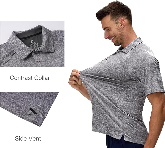Alex Vando Mens Golf Shirt Moisture Wicking Quick-Dry Short Sleeve Casual Polo Shirts for Men