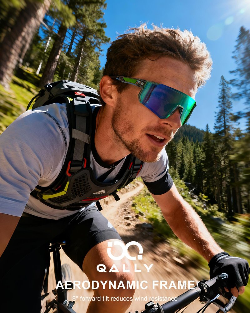 QALLY Polarized Sports Sunglasses for Men Women, UV400 Protection Mens Sunglasses Wrap Around Sun Glasses for Cycling Running