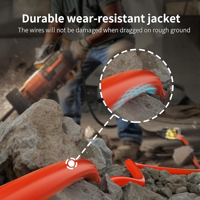 HUANCHAIN 12/3 Gauge Heavy Duty Outdoor Extension Cord 15 ft Waterproof with Lighted end, Flexible Cold-Resistant 3 Prong Electric Cord Outside, 15Amp 1875W 12AWG SJTW, Orange, ETL