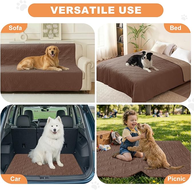 100% Waterproof Dog Couch Protector, Triple-Layer Waterproof Dog Bed Cover Pet Blanket Reversible 2-Tone Sofa Shield, Non-Slip Furniture Guard for Pets(30×71 Inch, Brown+Taupe)