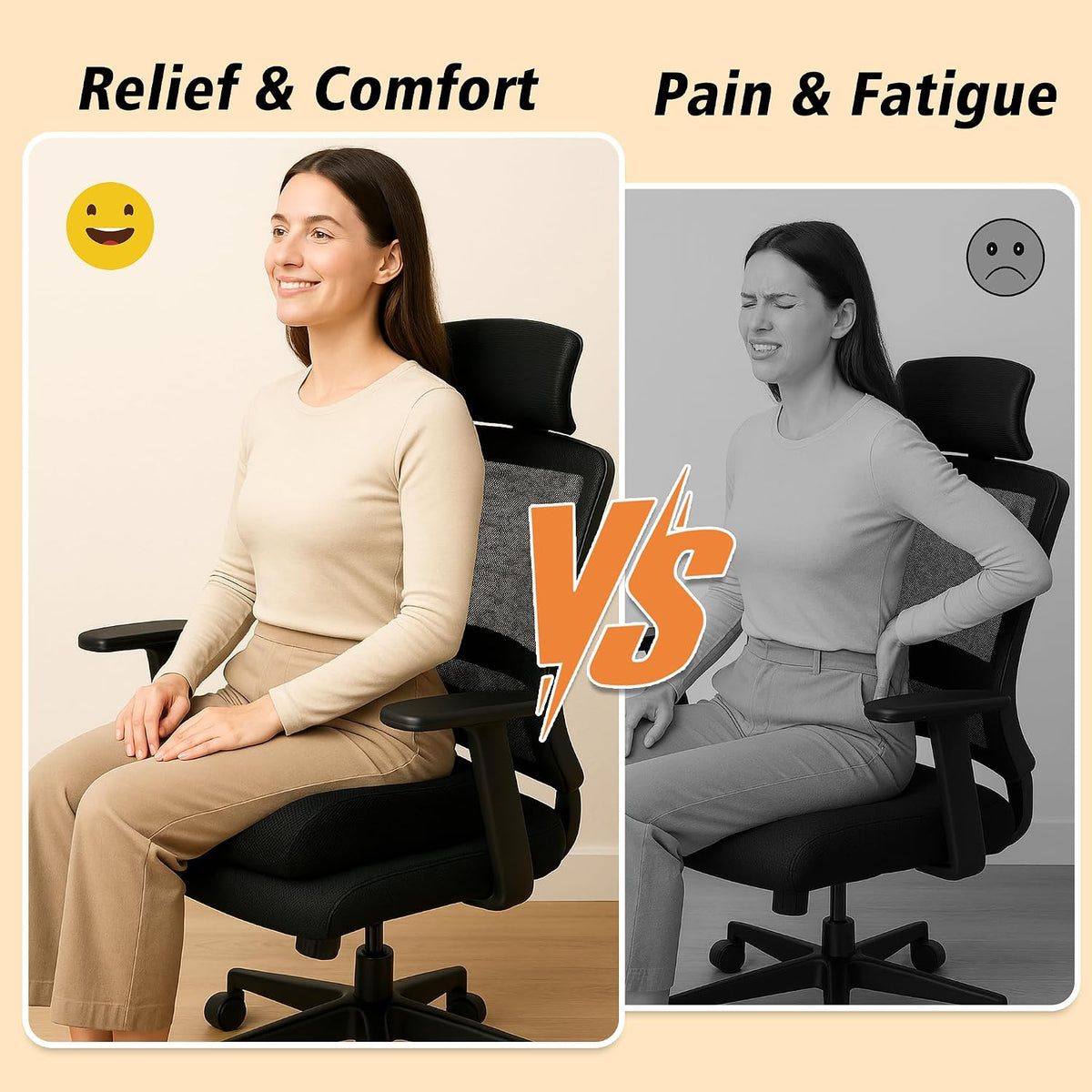 Office Chair Booster Cushion — 6-Inch Extra-Thick Height Increase Seat Pad with Dual-Layer Foam & Non-Slip Bottom