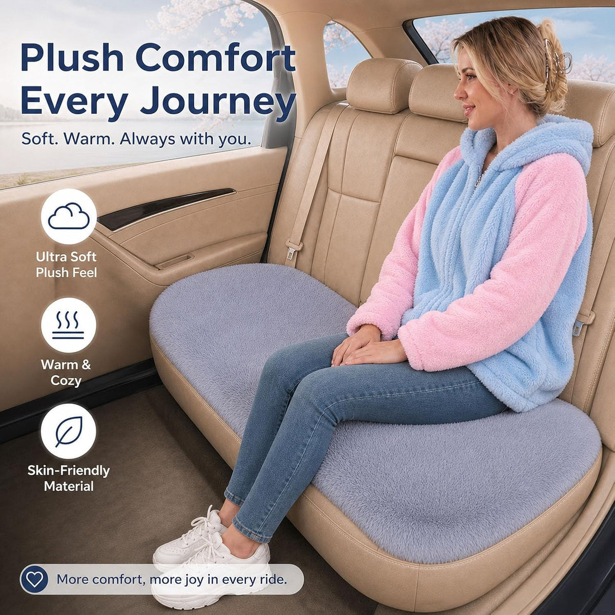 Winter Soft Warm Faux Rabbit Fur car seat Cushion,Universal fit Plush Front and Back Fuzzy car seat Pads Cushion Cover Protector - 1pcs (Back seat 1pcs,Gray)