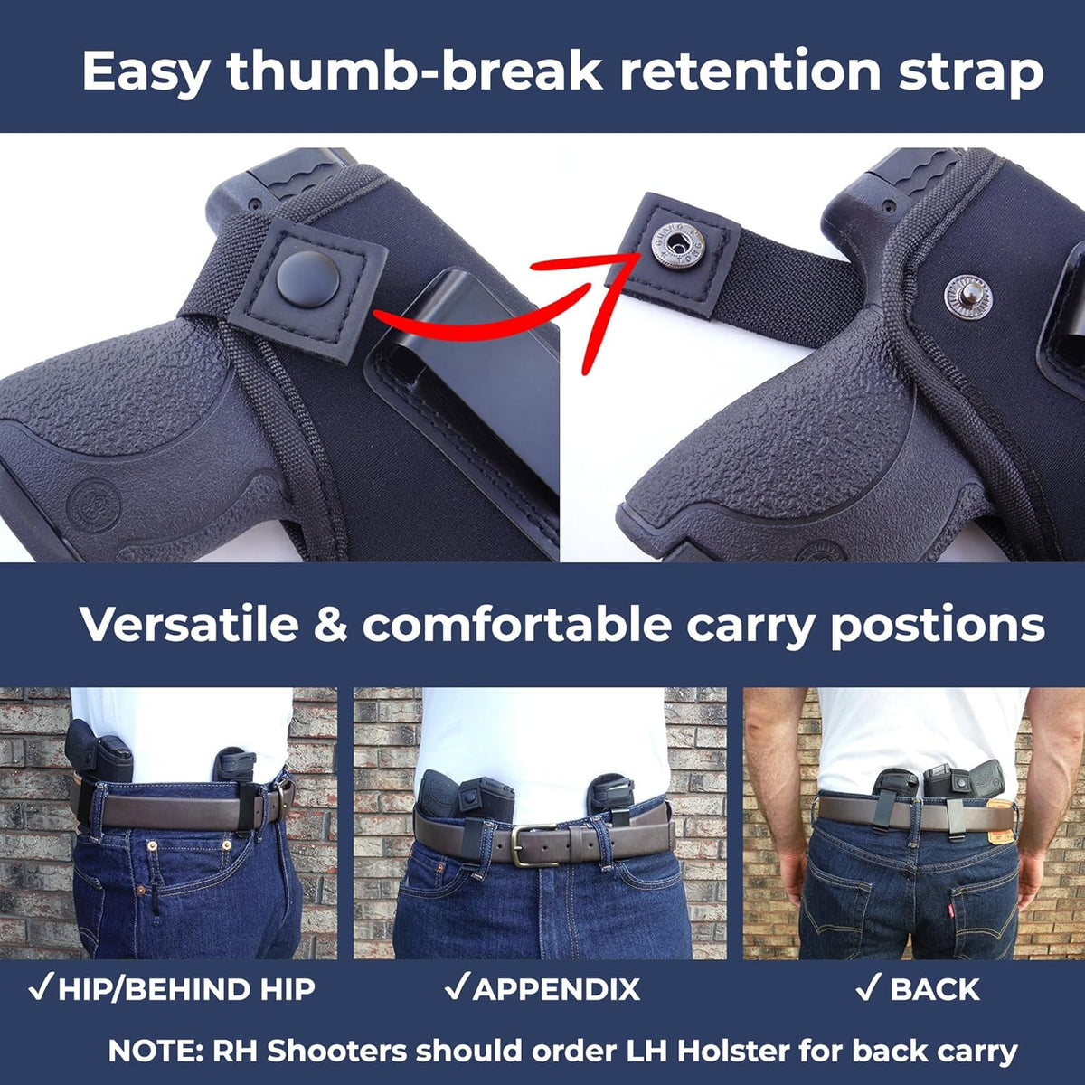 Skiennix Universal IWB Holster - Concealed Carry Inside The Waistband | Flexible Neoprene for S&W M&P Shield 9/40, 1911, XDS, Taurus, Glock