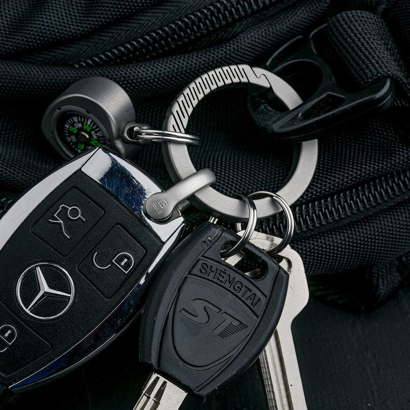 TISUR Titanium Carabiner Keychain Clip,D Key Rings for Keychains,Quick Release Keychain,Key Chain Clip for Men Women (Gray-Round)