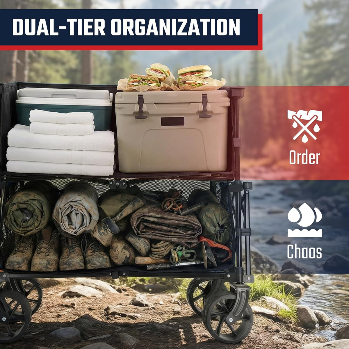 Sekey Heavy Duty Double Decker Wagon - 500Lbs Capacity Collapsible Garden Cart with All-Terrain Wheels | Fits 10x10 Canopy