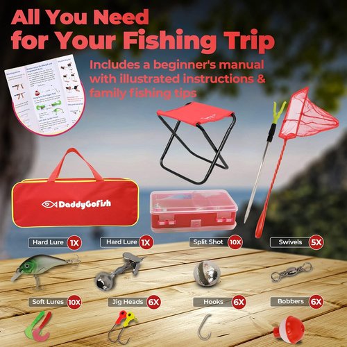 DaddyGoFish Kids Fishing Pole - Complete Rod & Reel Combo with Tackle Box - Perfect Starter Set for Beginners