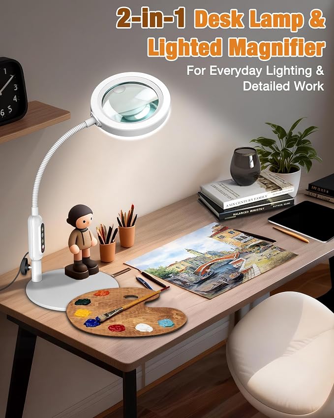 Magnifying Glass with Light and Stand, 5 Color Modes Stepless Dimmable