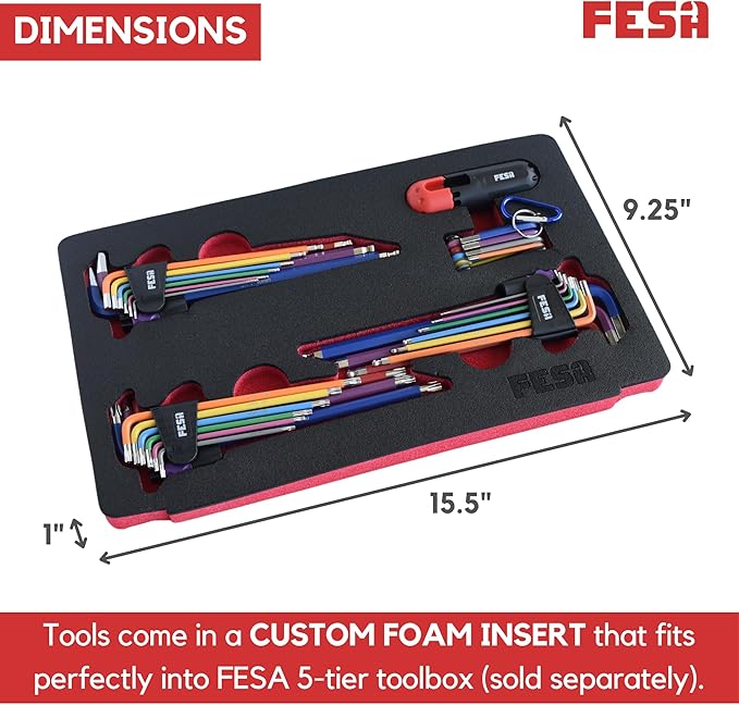 FESA Jumbo Allen Wrench Set - 29-Piece Torx, Standard & Metric Allen Wrenches with Micro to Large Ball Ends - Hex Keys with Folding Hex Tool, T-Handle & Storage Tray