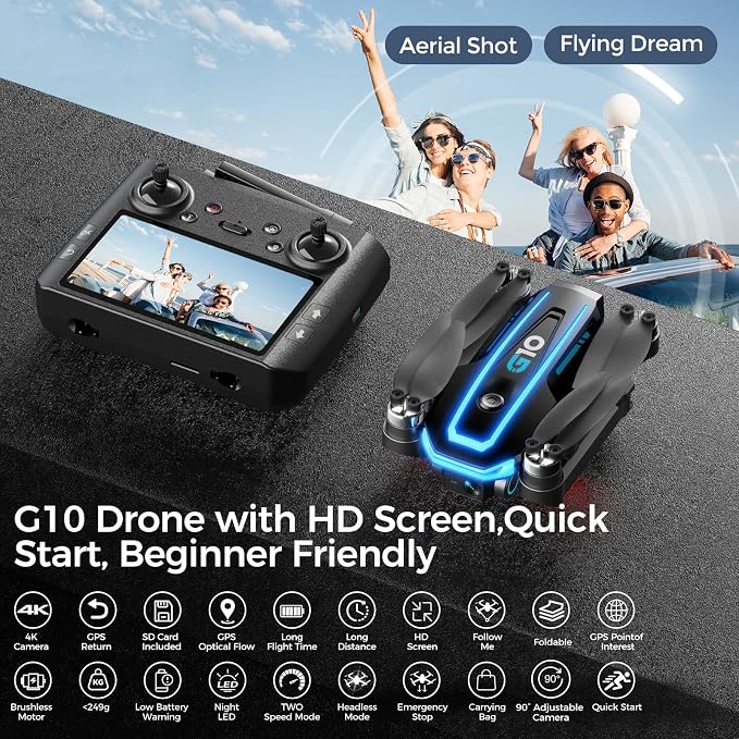 GPS Drone with 4K HD Camera for Adults, 4.5 inch HD Screen on Remote Controller