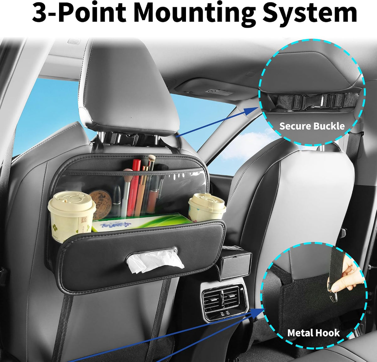 Car Back Seat Organizer,Storage with Cup Holder Tissue Box Holder