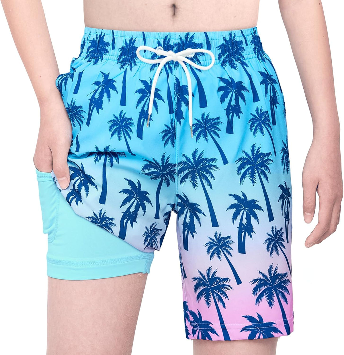 Skiennix Boys Swim Trunks - Quick Dry Swim Shorts with Compression Liner | Kids Bathing Suit (10-12)