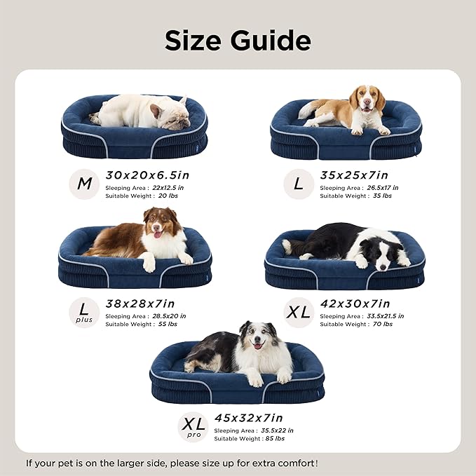 Bedsure Orthopedic Dog Bed Medium Size Dog - 360° Oval Bolster Medium Dogs Beds for Senior Dogs with Waterproof Washable Cover, Comfort Pet Sofa Couch with Ultra-Soft Fleece, Navy Blue, 30"