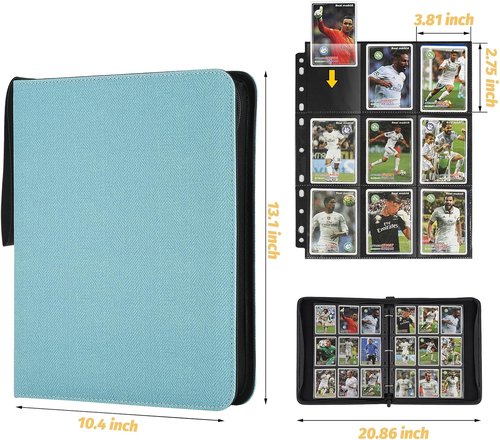 GERMUN Premium Zip Trading Card Binder - 9 Pocket Album for MTG, TCG & Sports Cards | Lake Blue, 720 Double-Sided Pockets