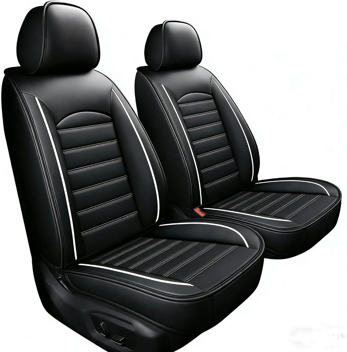 YQ Faux Leather Seat Covers Black White Universal 2 Row Anti-Slip Full Set