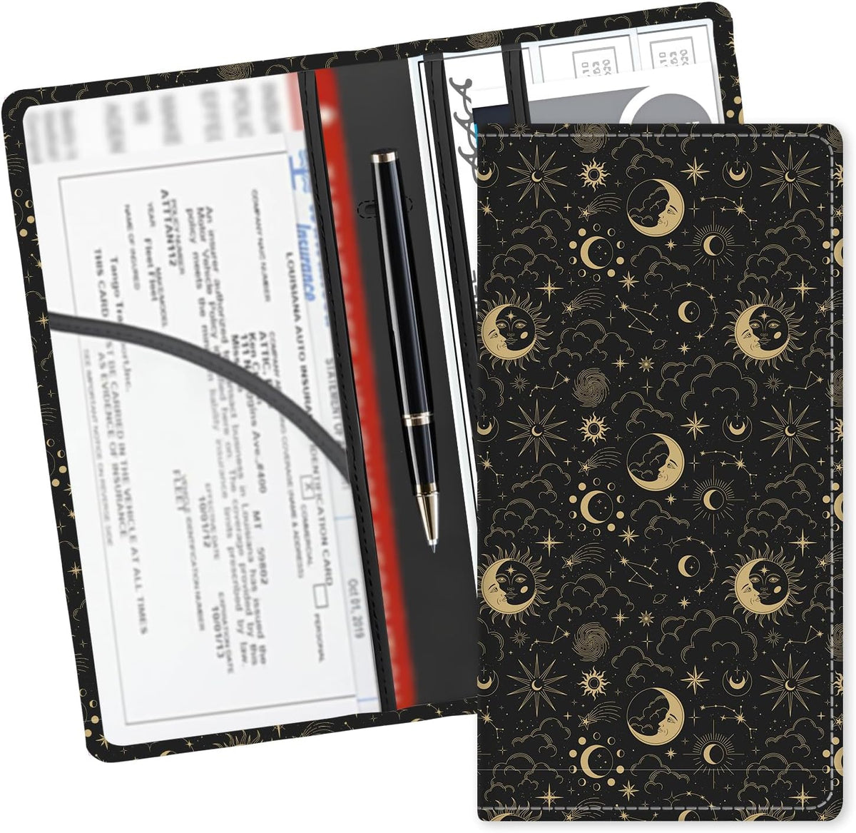 Leather Car Registration and Insurance Card Holder, Cute Car Accessories Vehicle Glove Box Car Organizer for Documents, Cards, License Boho Leaf Leopard
