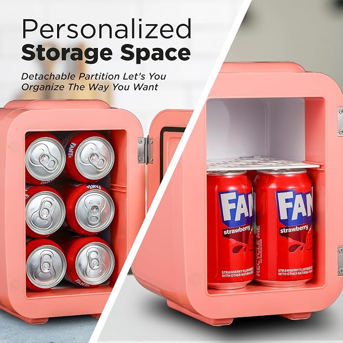 IceBox 4-Liter Mini Fridge Cooler/Warmer, IBMF4BLS, Blush Red | Portable Refrigerator Holds 6 Cans, Compact for Skincare, Beverages and Food, Includes 120V AC and 12V Car Adapters