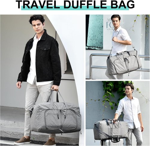 Dimayar 65L Travel Duffle Bag - Waterproof & Tear-Resistant Foldable Duffel with Shoe Compartment | Gray