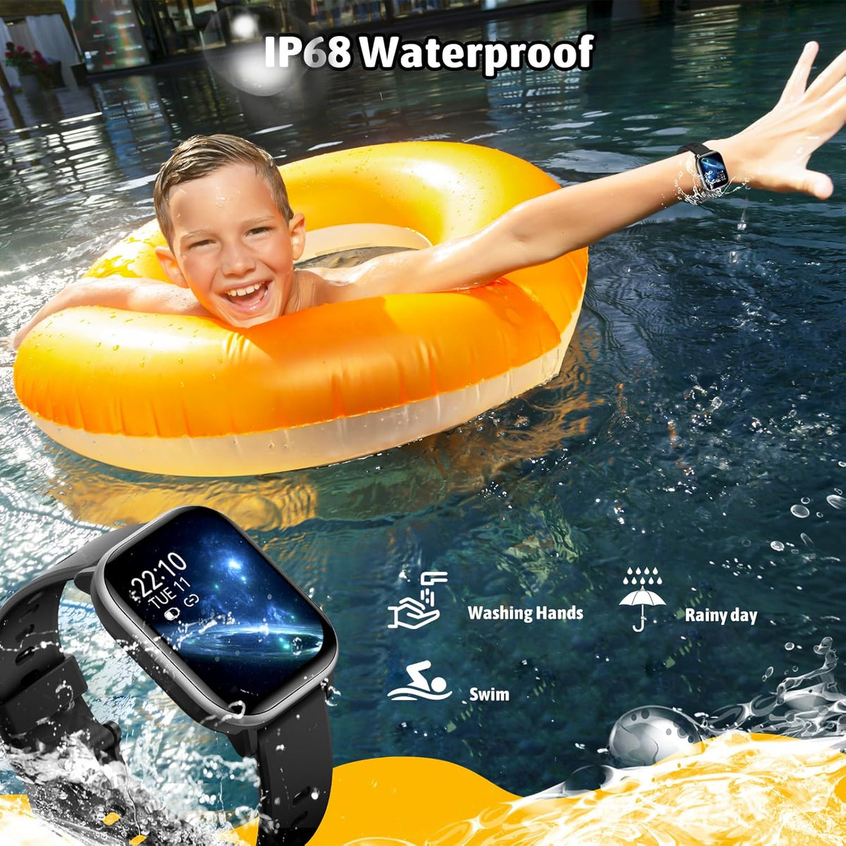 Skiennix Kids Smartwatch - 20 Sport Modes, Pedometer & Sleep Monitor | Perfect Birthday Gift for Ages 6-16 (Black)