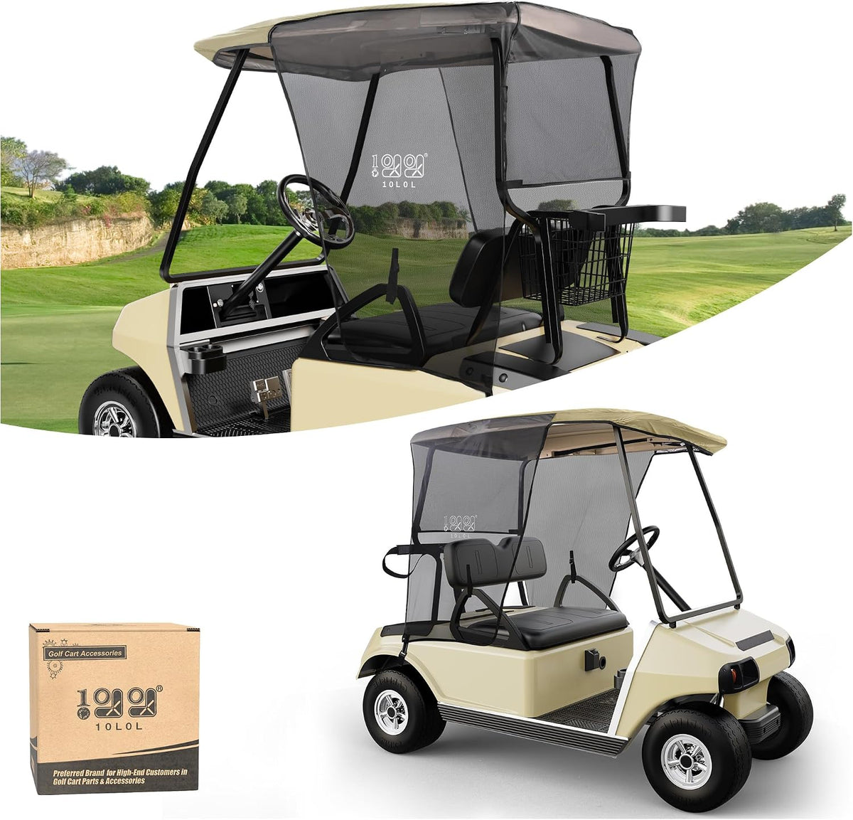 10L0L 2 Passenger Golf Cart Sun Shade Cover for EZGO TXT RXV & Club Car DS Precedent Tempo - Foldable UV Protection Cover Heat Blocking Design, Black