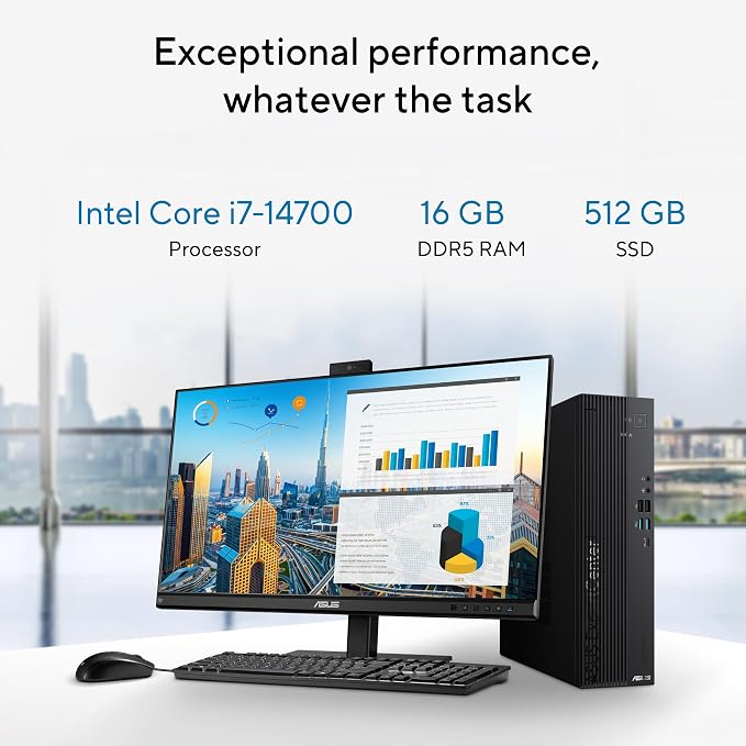 ASUS ExpertCenter D701 Desktop, Intel Core i7, 16GB DDR5 RAM, 512GB SSD, Windows 11 Pro, Bundled Wired Keyboard and Mouse, D701SER-XS703