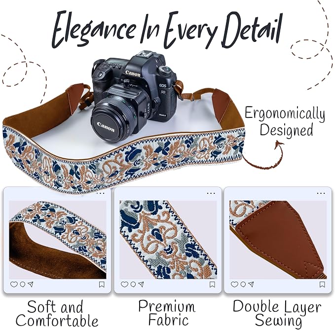 Art Tribute Camera Strap For Photographers Padded Universal Fit Neck Shoulder &