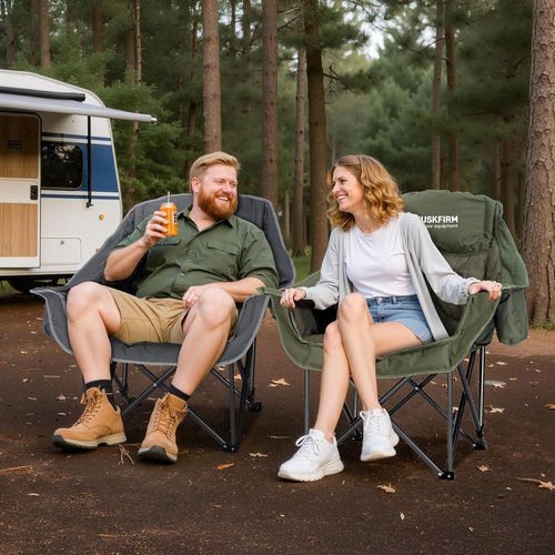 Huskfirm Oversized Camping Chairs - Heavy-Duty Padded Design with Cup Holder & Cooler Bag | Supports 450LBS, Grey