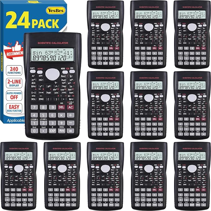 24 Pack Scientific Calculators Bulk, 2-Line Large Screen Display 240 Functions