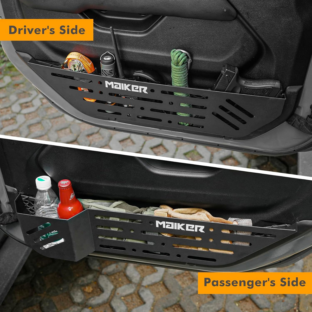 MAIKER Metal Front Door Pocket Storage Box Compatible with 2018-2024 Jeep Wrangler JL JLU 4XE & 2020-2024 Gladiator JT, Molle Panels Door Organizer Replaces Sagging Nets, 2PCS