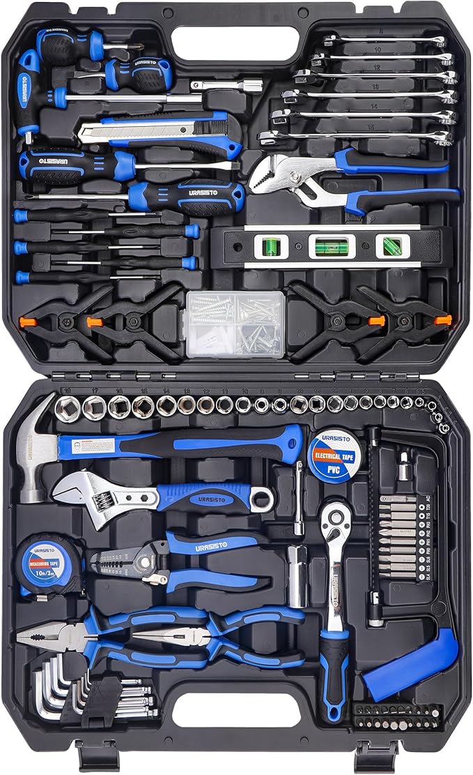 URASISTO 168-Piece Socket Wrench Auto Repair Tool Combination Package Mixed Tool Set Hand Tool Kit with Plastic Toolbox Storage Case