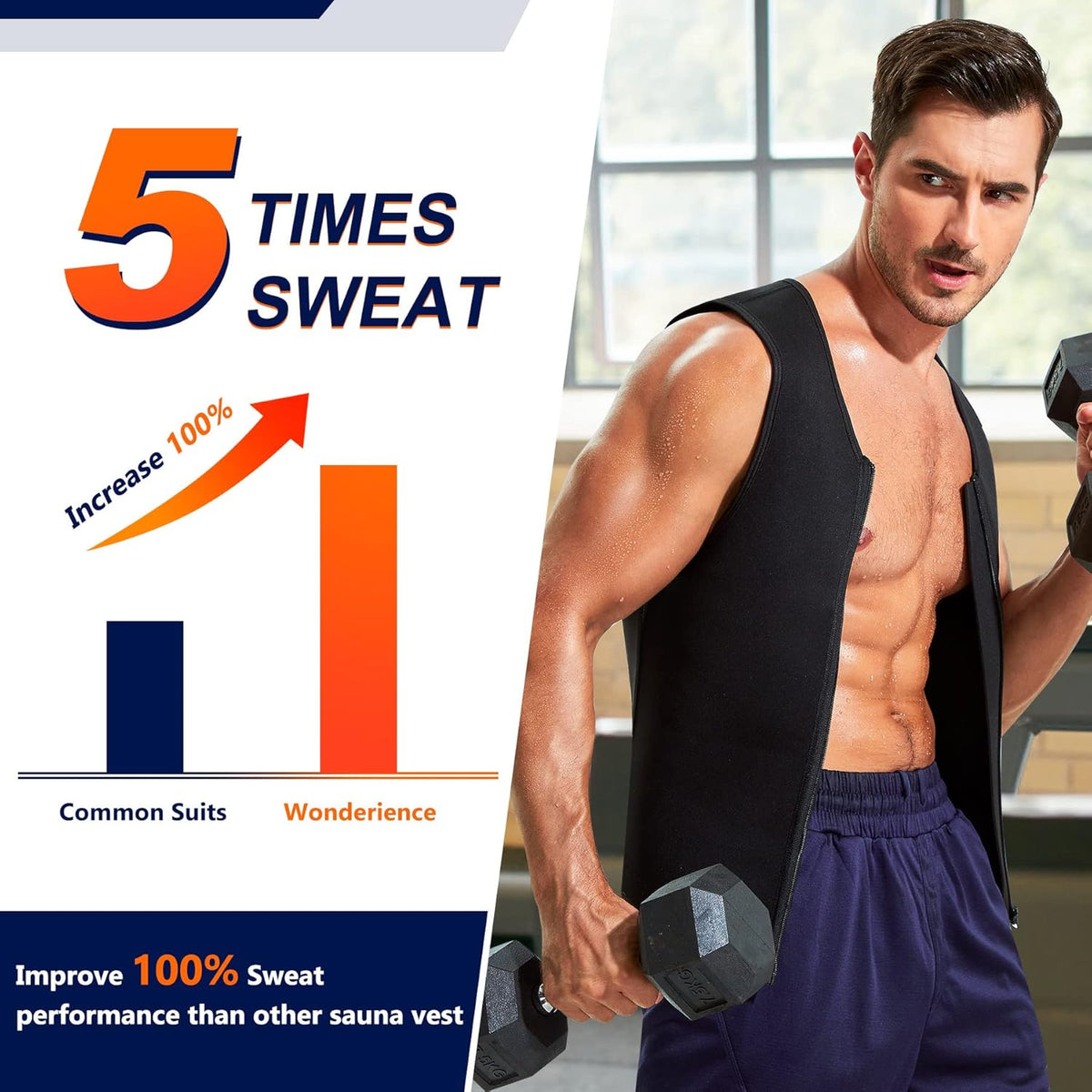 Wonderience Men’s Waist Trainer Vest - Hot Neoprene Sauna Suit Corset Body Shaper | Zipper Tank Top