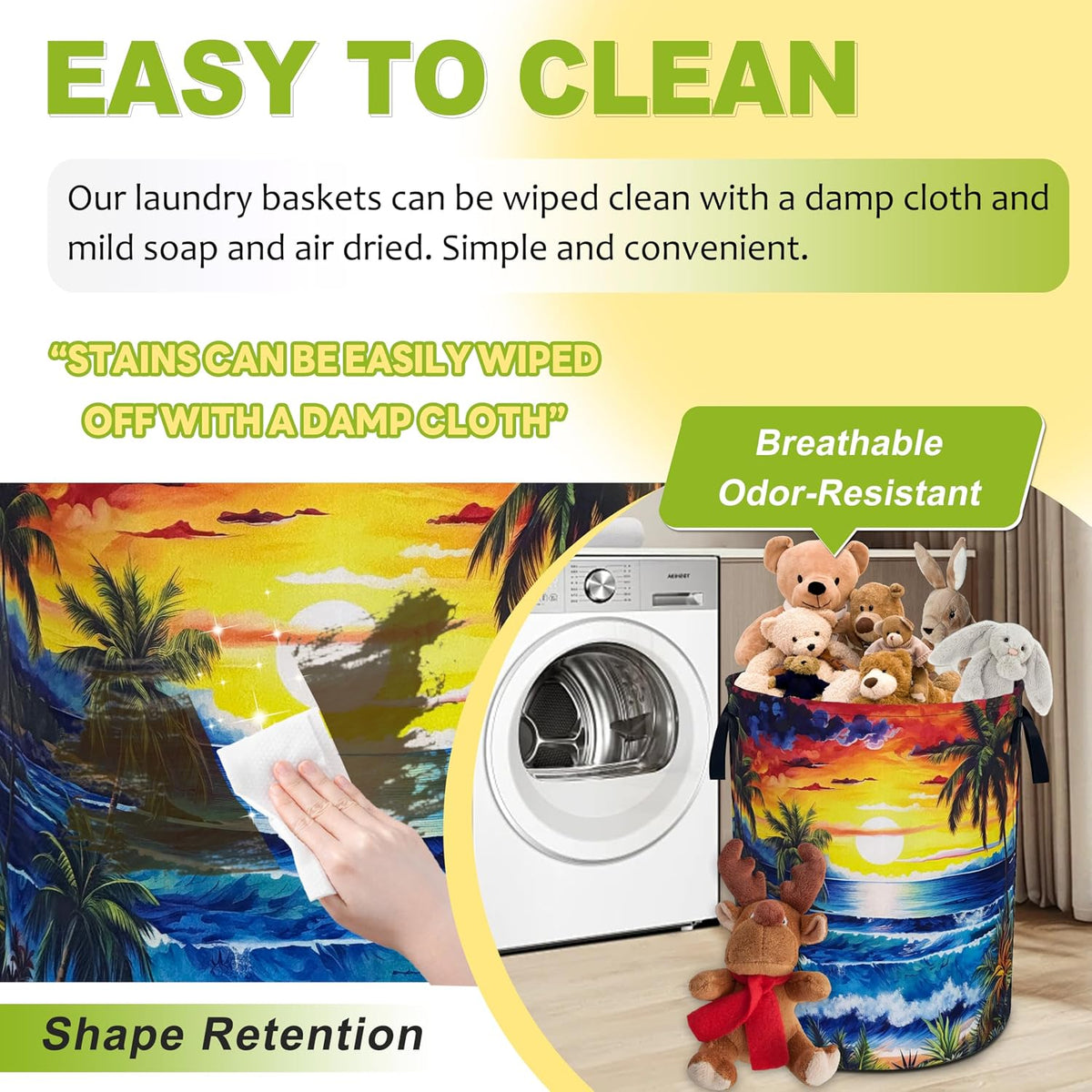Hawaii Sunset Ocean Waves Laundry Basket Foldable Waterproof 18.9x16.5 Inch