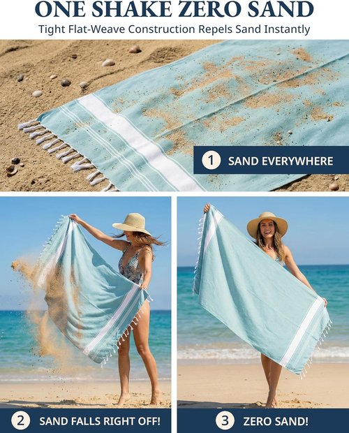 LANE LINEN Oversized Beach Towel - Quick Dry & Sand Free 4 Pack, Extra Large 39"x71", Aqua