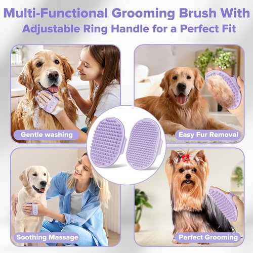 Augwind 6PCS Pet Grooming Kit - Dog Washing Gloves, Bath Brush & Shampoo Supplies | Purple