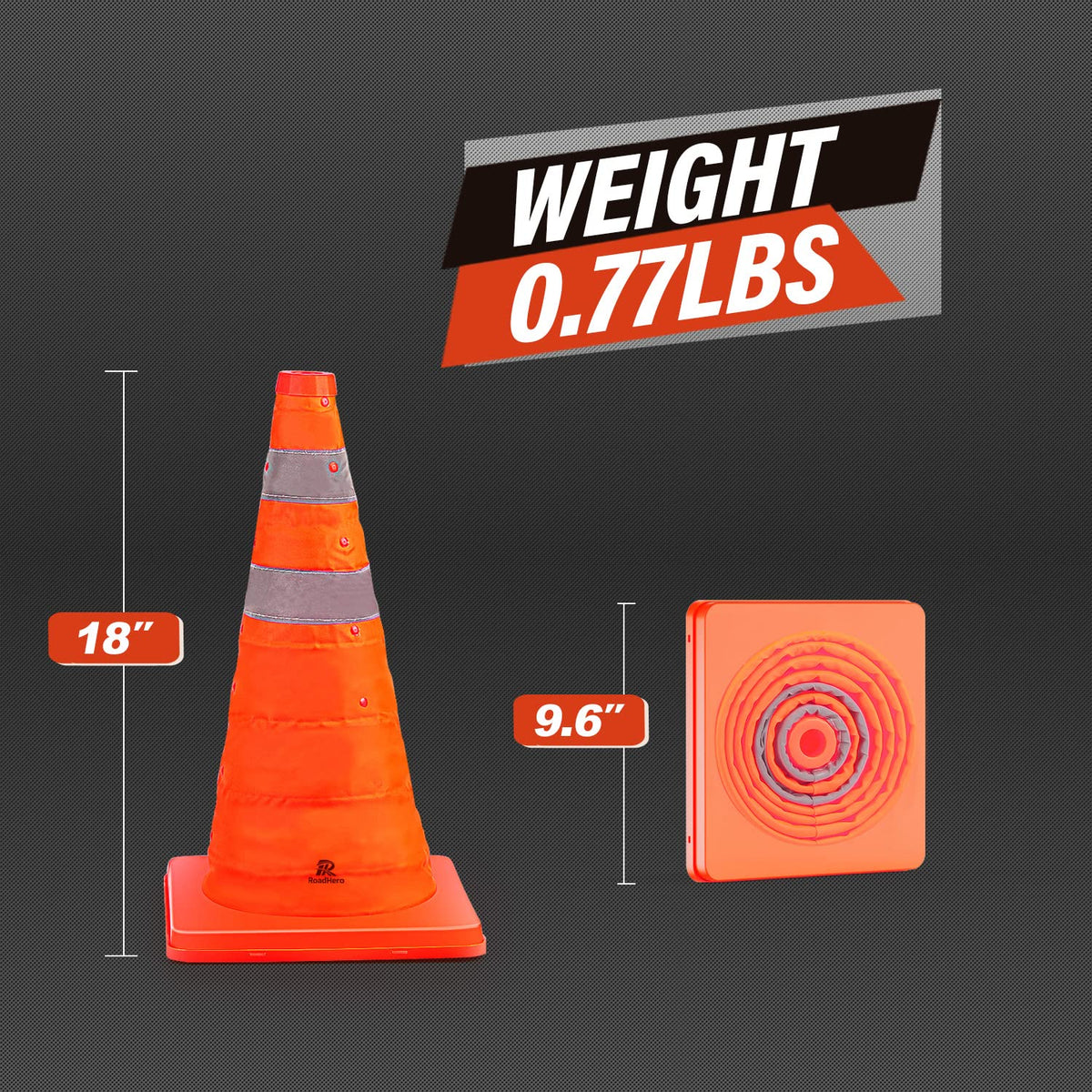 RoadHero Traffic Cones - 18 Inch Collapsible Orange Cones with Reflective Collar | 8 Pack for Safety & Training