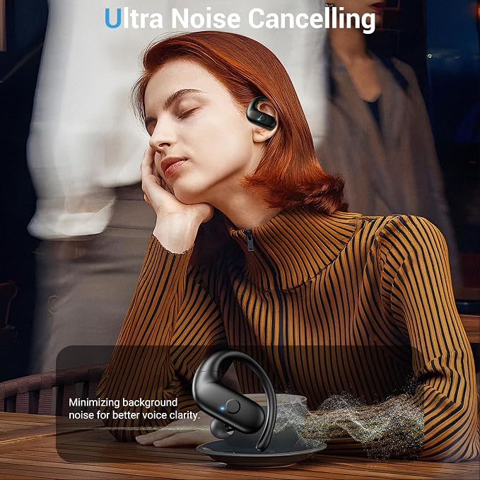 Sport Wireless Earbuds,60Hrs BT5.4 ENC IPX7 Waterproof Earhooks Deep Bass | 14.2mm drivers deliver rich stereo sound. Soft silicone ensures a secure, painless fit for long workouts.