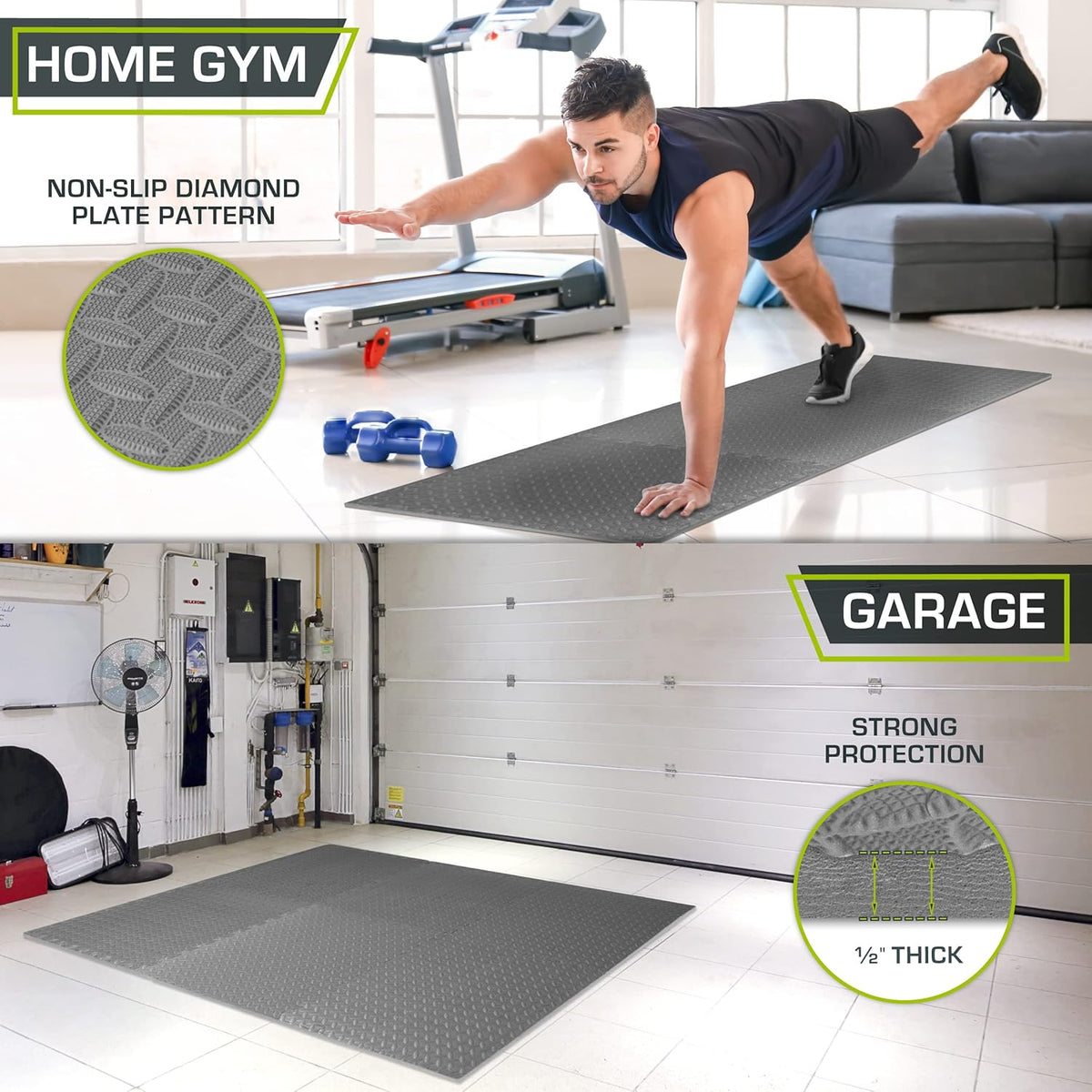 ProsourceFit Puzzle Exercise Mat - EVA Interlocking Foam Tiles for Home Gym | Grey, 24" x 24" - 6 Tiles
