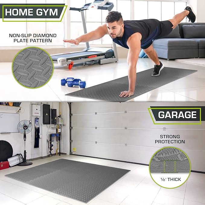 ProsourceFit Puzzle Exercise Mat ½ in, EVA Interlocking Foam Floor Tiles for Home Gym, Mat for Home Workout Equipment, Floor Padding for Kids, Grey, 24 in x 24 in x ½ in, 24 Sq Ft - 6 Tiles