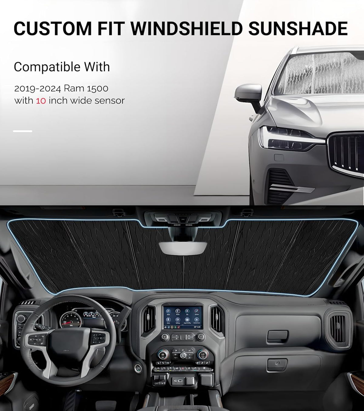 Pigenius Windshield Sun Shade for Ram 1500 2019-2024 with 10 inch Wide Sensor - AstraGuard