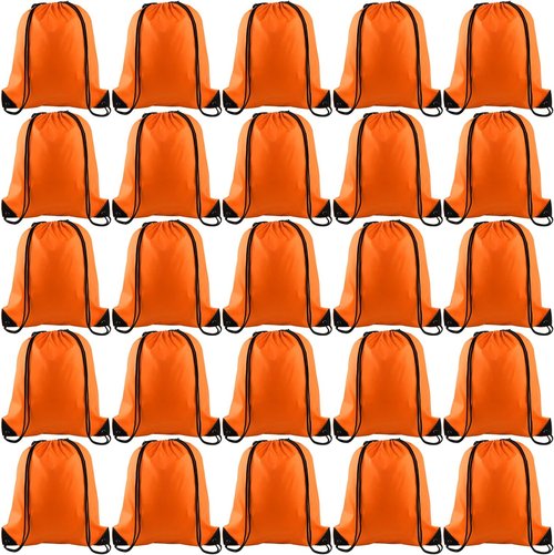 KUUQA Drawstring Bags - 25Pcs Orange String Backpacks for Gym, Sports & Travel