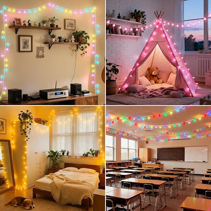 OMIKA 33FT 60 LED Color Changing Globe String Lights, Warm White & Multicolor USB Powered Smart Fairy Lights, APP & Remote Control, Music Sync, 100+ Dynamic Mode for Dorm, Classroom, Room Decor